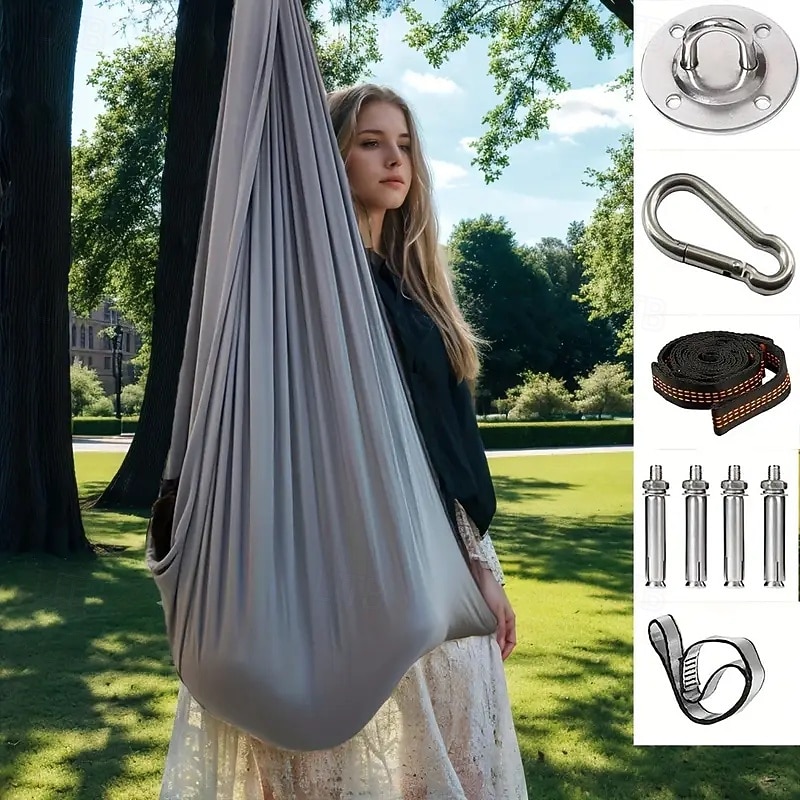 1 Aerial Yoga Hammock With full Hardware - Hug Swing for Outdoor and Indoor Yoga Camping Picnic - Hand Washable Woven Fabric With  80% Textile Content - Size 110X59 Inches