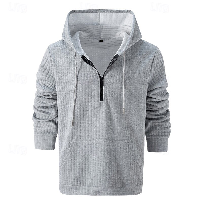 Men's Hoodie Quarter Zip Hoodie Black White Navy Blue Orange Light Grey Hooded Plain Jacquard Pocket Ribbed Textured Sports & Outdoor Daily Holiday Polyester Streetwear Basic Casual Spring Autumn