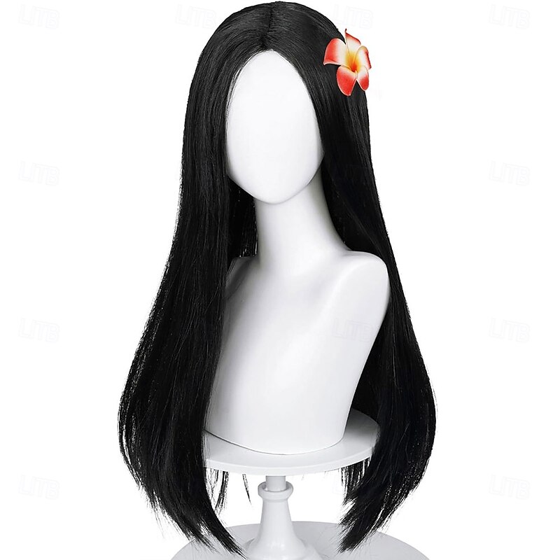 Long Straight Black Kids Wig Without Flower Hair Clip Wigs for Girls Toddler Cosplay 27.6'' Synthetic Hair  Wig Cap for Halloween Party Daily Costumes