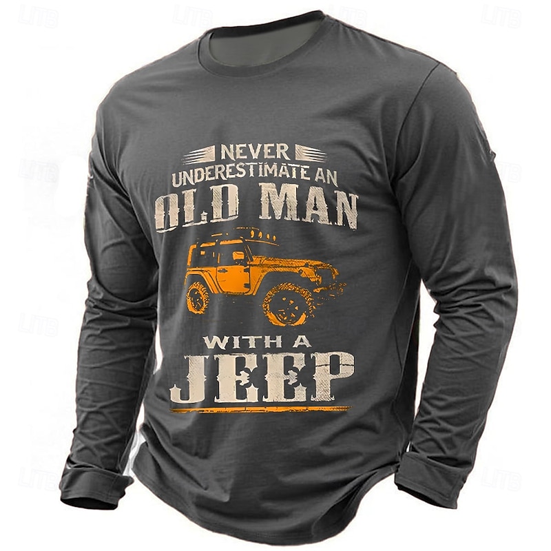 Men's Long Sleeve Graphic T-Shirt: 'Never Underestimate an Old Man with a Jeep' - Off-Road & Adventure Lifestyle Tee2