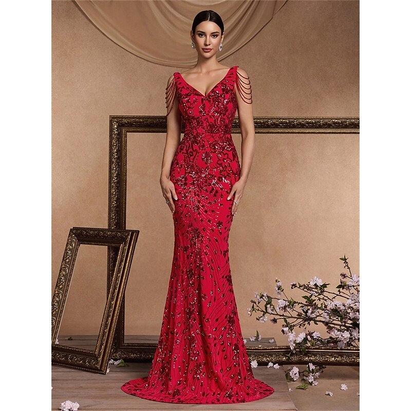 Mermaid / Trumpet Quinceanera Dresses Elegant Dress Formal Wedding Floor Length Sleeveless Sweetheart Polyester V Back with Sequin3