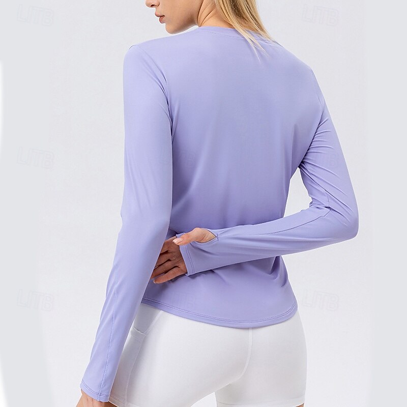 Women's Sports shirts Crew Neckline Lightwear Breathable Sweat-absorbent Long Sleeve Sports Solid Color Top For Pilates Gym Running Tight Fit Activewear2