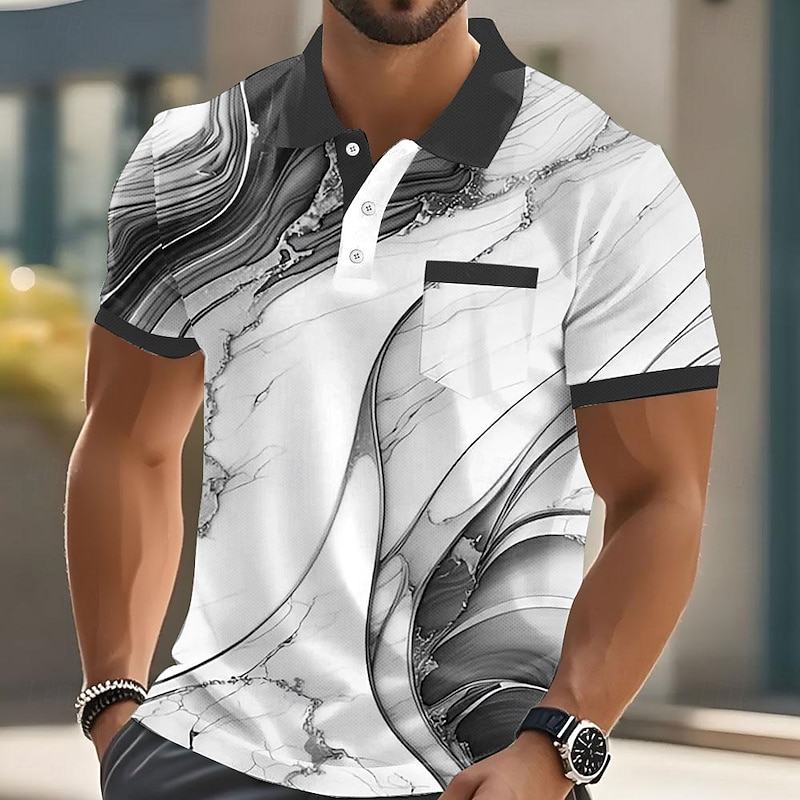 Men's Graphic Polo Short Sleeve Polo Shirts Collared Shirts Business Casual Outdoor Athleisure Daily Wear Pocket 3D Print Buttons Summer Red Blue Green3