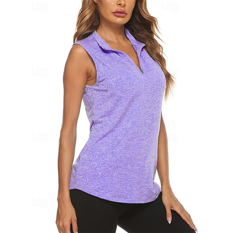 Women's Solid Colored Sport Shirt Golf Polo Shirt Tennis Shirt Sleeveless Zipper High Elasticity Moisture Wicking Breathable Tennis Golf Pickleball Turndown Zip Collar Shirt Top Red Purple Tennis3