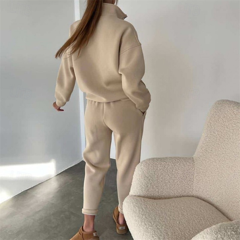 Women's Tracksuit Sweatsuit Activewear Set Pocket Solid Colored Clothing Suit Fall Black with White Black Gym Workout Sports Thermal Warm Windproof Soft Long Sleeve Sport Activewear Micro-elastic3