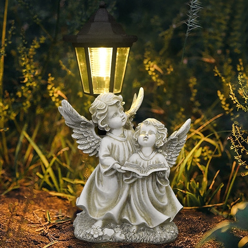 1 Pc Outdoor Solar Nordic Angel Sculpture Couple Resin Ornament Light Terrace Balcony Courtyard Lawn Festival Wedding Party Decoration Light