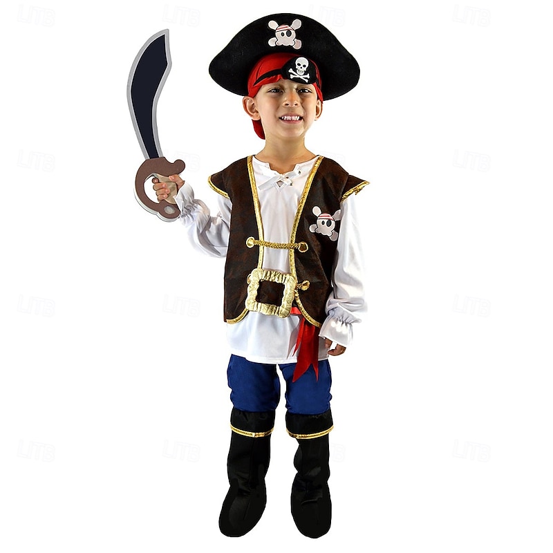Pirates of the Caribbean Pirate Jack Sparrow Outfits Costume Adventure Movie Cosplay Movie Cosplay for Boys Kid's Halloween Performance Educational Dress Up School Event Dress Up3