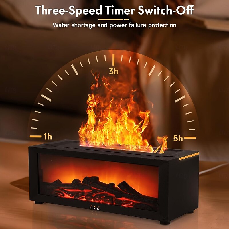 1 PC Retro Simulation Flame Fireplace Silent Humidifier Aromatherapy Machine Colorful Atmosphere Light Three level Timing Switch Remote Control Type-C Plug in4
