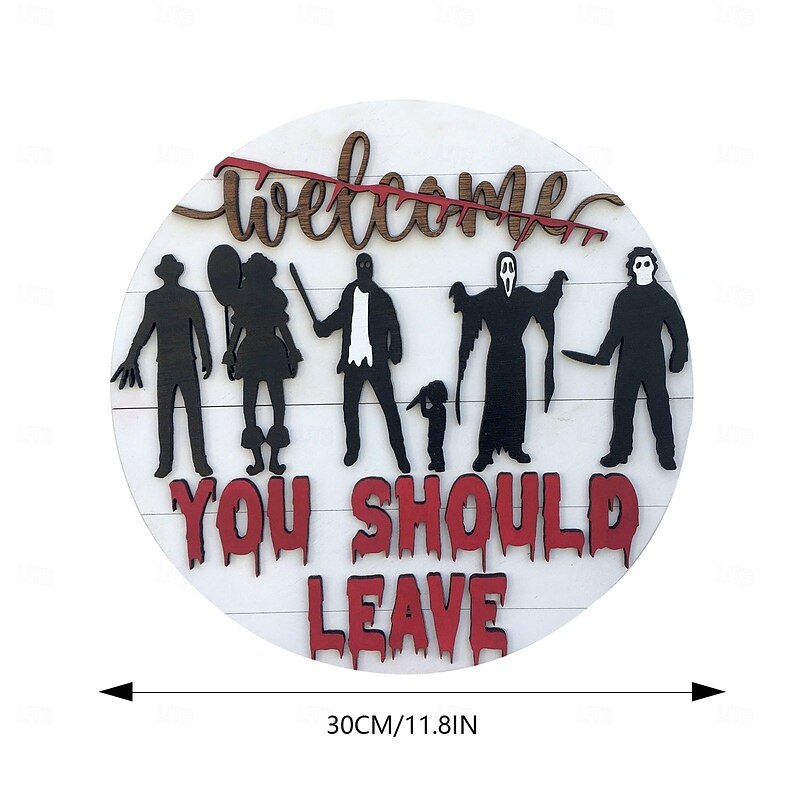Halloween Horror Welcome Sign - Horror Welcome Pendant at the Front Door - Wooden Crafts Door Hanging Sign2