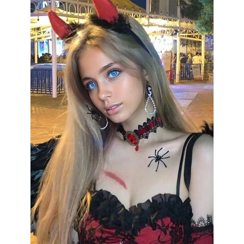 Women's Gothic Lace Choker Necklace with Red Gem Pendant, Vintage Black Velvet Collar Jewelry for Halloween Party and Costume Cosplay4