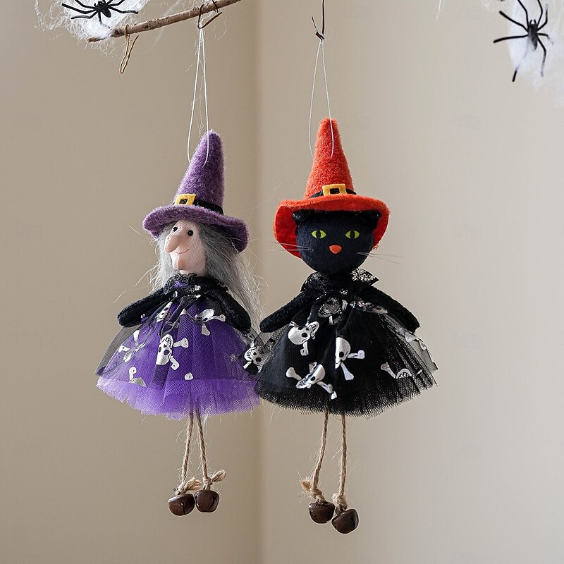 1pc Halloween Witch Ornament with Pumpkin, Ghost, and Skeleton Figurines - Dia de los Muertos Party Scene Decor & Spooky Hanging Decoration for Home4