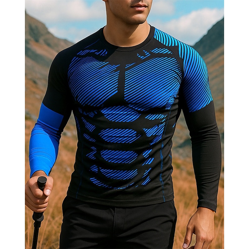 Men's Running Top Hiking Tee shirt Hiking Sweatshirt Long Sleeve Crew Neck Tee Tshirt Top Outdoor Quick Dry Lightweight Elastic Breathable Pullover Polyester Camo Black Red Royal Blue Tennis Golf