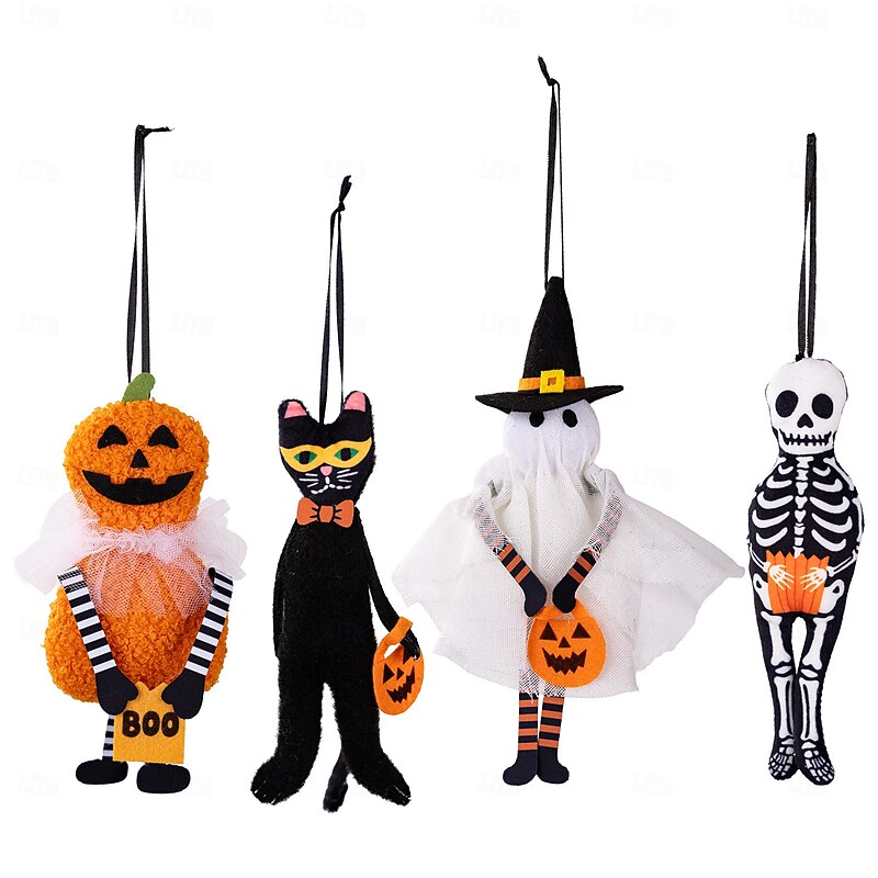 Halloween Plush Hanging Ornaments , Cute Pumpkin Black Cat Ghost Skull Decoration for Home Party, Small Soft Halloween Wall Hanging Decor3