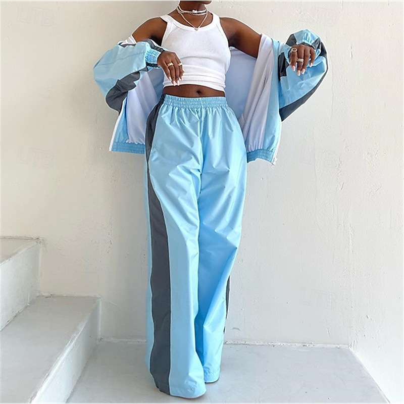 Women's Tracksuit Sweatsuit Activewear Set Pocket Color Block Clothing Suit Fall fluorescent yellow Sky Blue Gym Workout Sports Thermal Warm Windproof Soft Long Sleeve Sport Activewear Micro-elastic