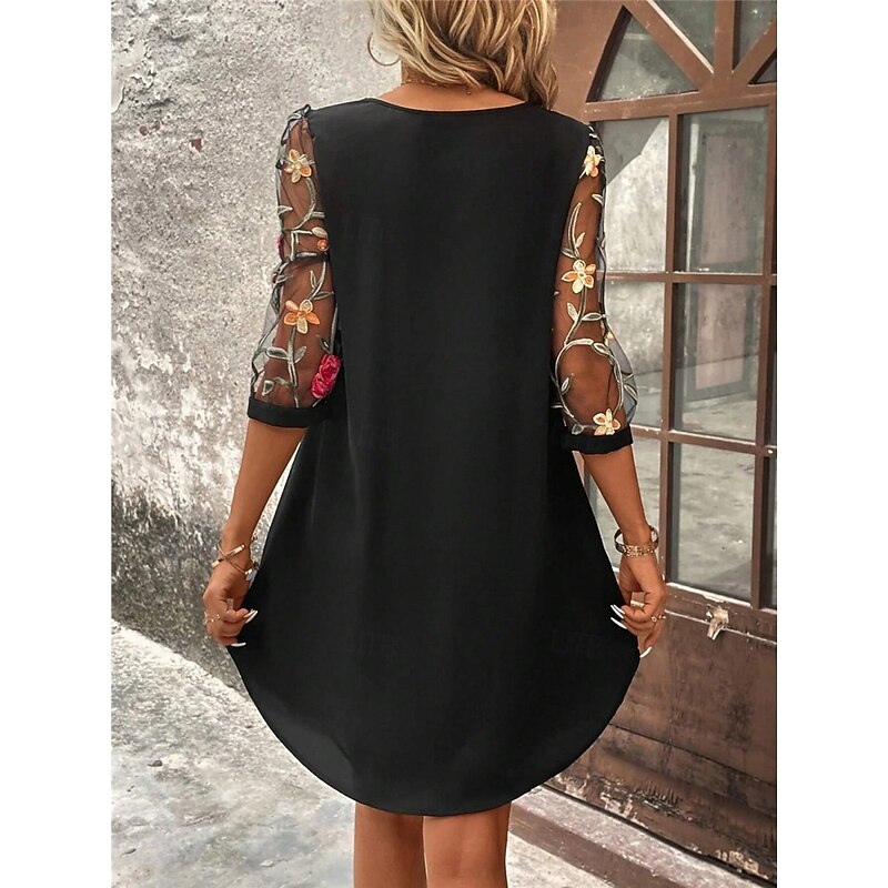 Women's Mini Dress A Line Dress Summer Dress Casual Daily Regular Fit Floral Graphic 3/4 Length Sleeve Crew Neck Black Wine Green Dark Blue Summer2
