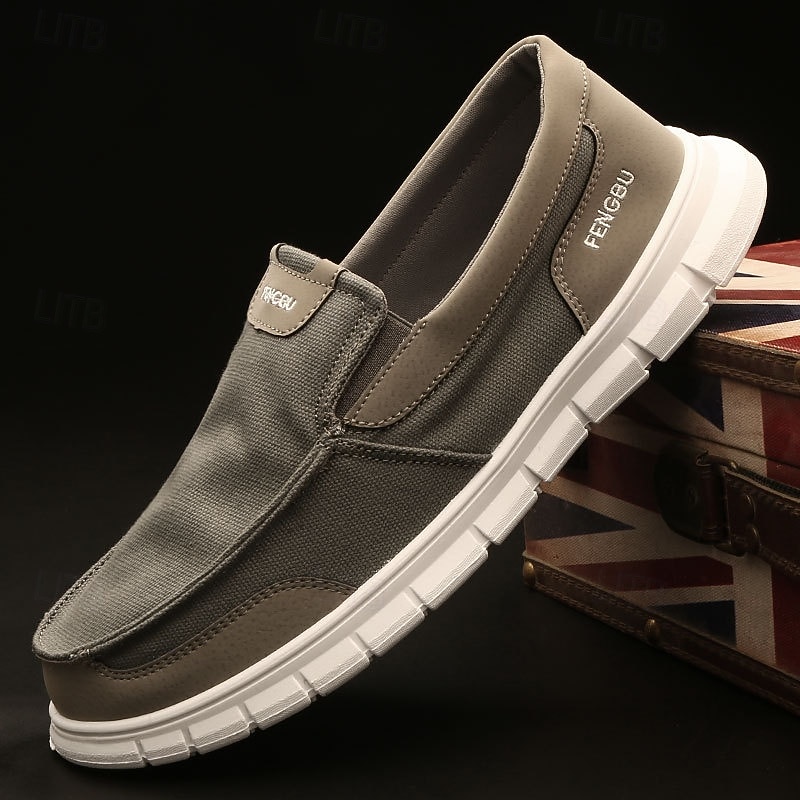 Men's Khaki Canvas Slip-On Loafers Lightweight Flexible Sole Breathable Design for Casual Office Wear Daily Walking and Travel4