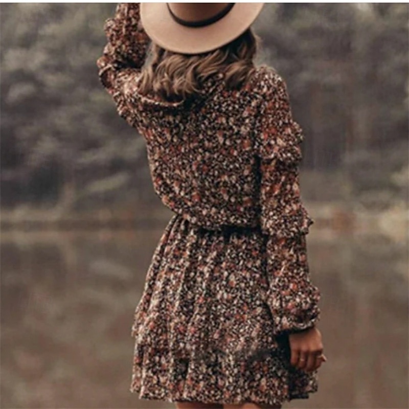 Women's Mini Dress Casual Dress Floral Dress Summer Dress Boho Dress Elegant Fashion Modern Daily Weekend Regular Fit Flower Long Sleeve Crew Neck Black Summer Spring2