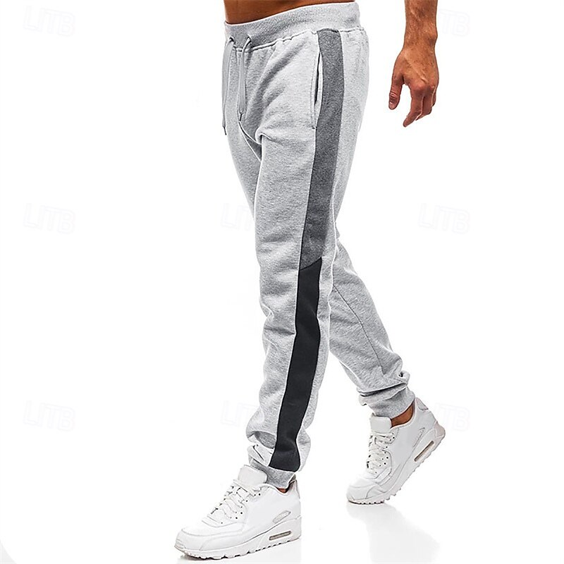 Men's Athletic Pants Sweatpants Joggers Trousers Pocket Elastic Waist Drawstring Color Block Comfort Sports Outdoor Daily Fashion Casual Black Light Grey Micro-elastic2
