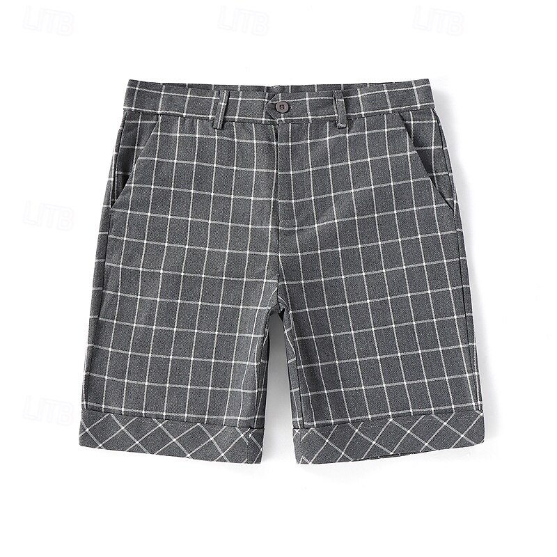Men's Dress Shorts Work Shorts Pocket Plaid Comfort Breathable Knee Length Outdoor Business Fashion Casual Black Navy Blue4