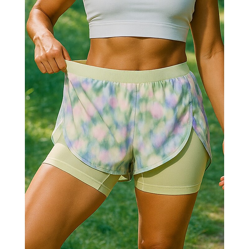 Women's Running Shorts shorts with tights 2 in 1 Elastic Waistband Shorts Sports & Outdoor Casual Quick Dry Lightweight Breathable Tennis Golf Running Regular Fit Sportswear Activewear Light Green3