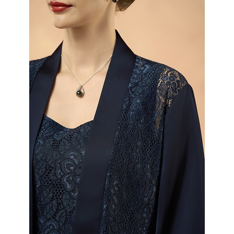 Women's Coverup Jacket Lace Elegant Fashion Formal Formal Wedding Party Party / Evening Open Front Long Collarless Loose Fit 3/4 Length Sleeve Outerwear Navy Blue Summer Spring3