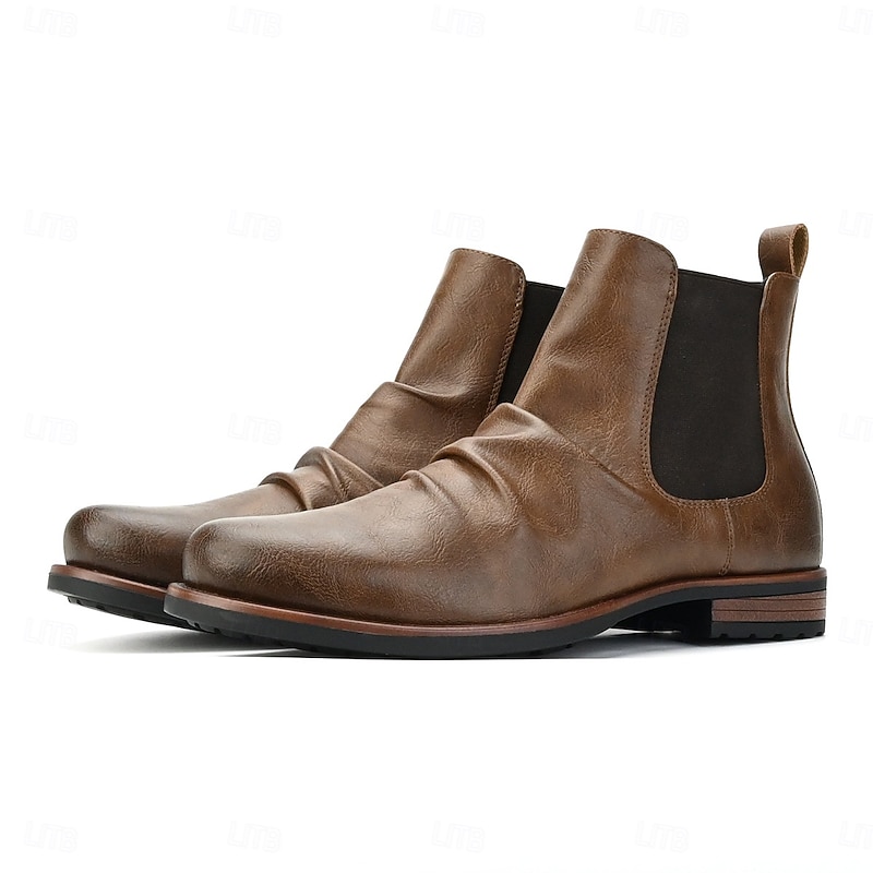 Men's Brown Faux Leather Chelsea Boots – Sleek and Modern with Elastic Sides, Ideal for Formal Meetings and Casual Outings4