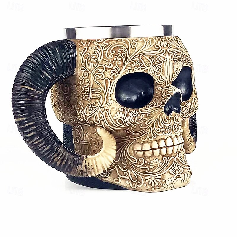 Halloween Skull Mug Devil Ram Horn Skull Beer Stein Creative 3D Stainless Steel Beer Mug, Large Capacity Halloween Drinkware, Perfect for Parties & Collectors4