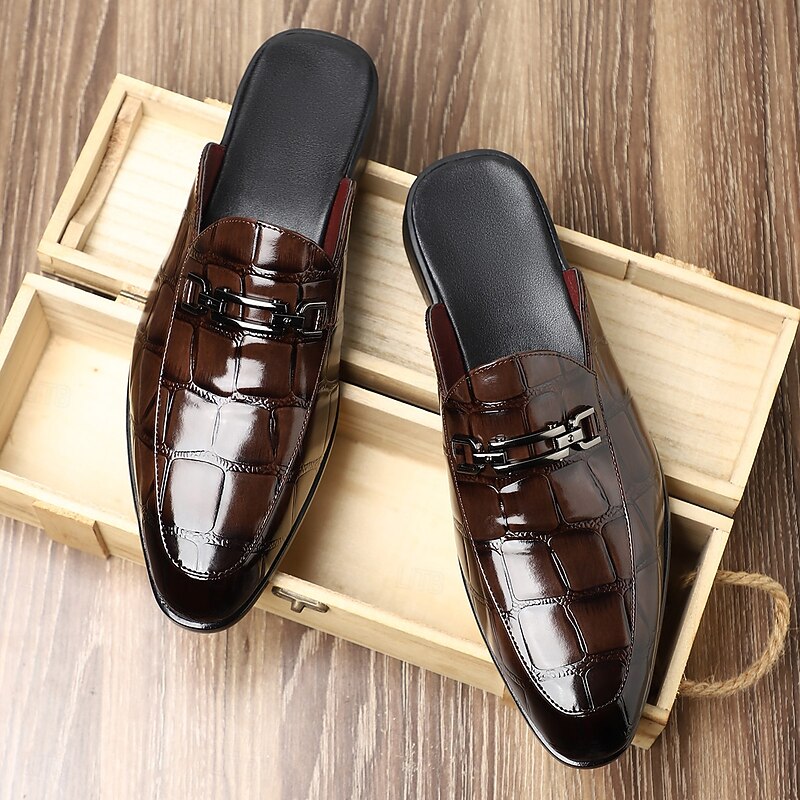 Men's Brown Glossy Slip-On Loafers – Crocodile Embossed Pattern with Metal Bit Detail, Elegant Dress Shoes for Formal Events, Business and Weddings4