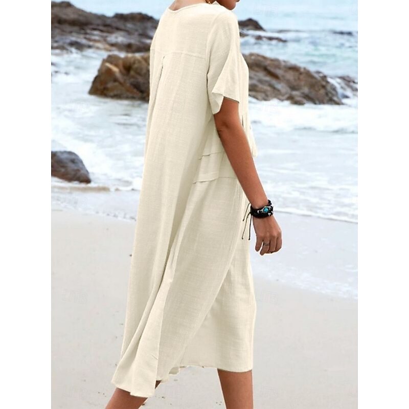 Women's Midi Dress T Shirt Dress Tee Dress Summer Dress Casual Daily Regular Fit Plain Short Sleeve Crew Neck Black Orange Apricot Gray Summer4