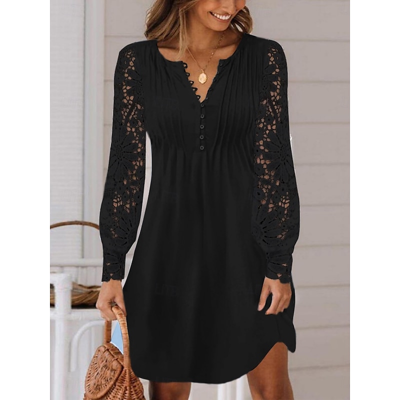 Women's Mini Dress A Line Dress Summer Dress Casual Daily Regular Fit Plain Long Sleeve V Neck Black White Wine Summer2