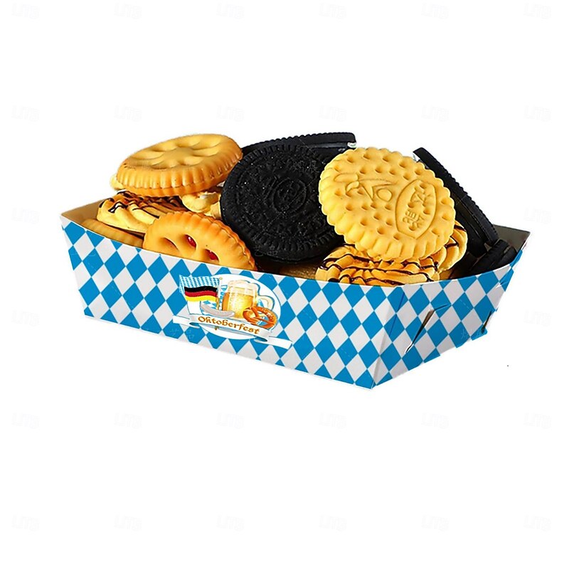 20pcs Oktoberfest Party Food Trays, Disposable Paper Snack Boxes with Bavarian Flag, German Beer Festival Popcorn Chicken Containers for Oktoberfest Party Supplies2