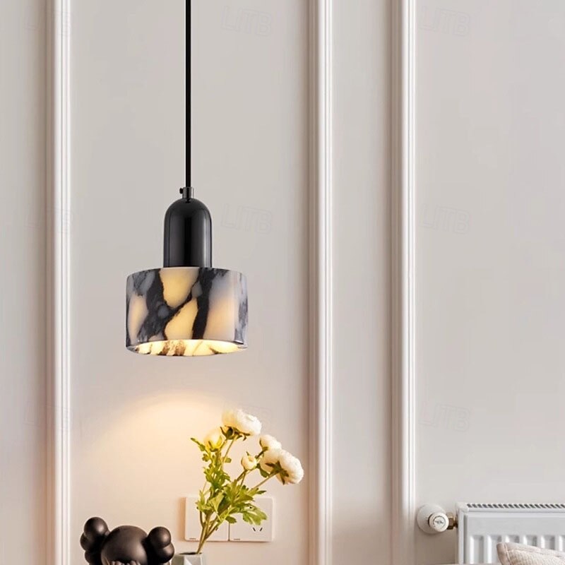 Luxury Round Natural Stone Pendant Lamp Bedroom Bedside LED Chandelier Living Room Home Hanging Lights