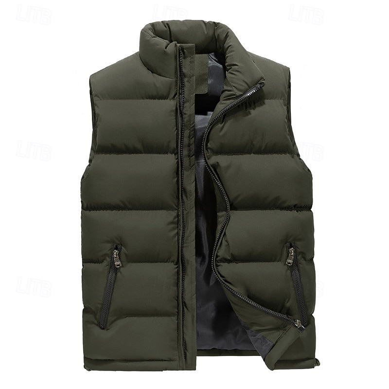 Men's Hiking Vest Puffer Vest Sleeveless Vest Outdoor Thermal Warm Lightweight Breathable Winter Zipper Polyester Black Red Blue Hunting Fishing Climbing