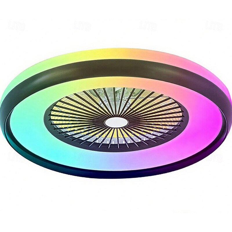 Bladeless Ceiling Fan with Light, Low Profile Ceiling Fan Smart RGB Ceiling Fans Fandelier Remote Control, Modern Flush Mount Enclosed Chandelier3