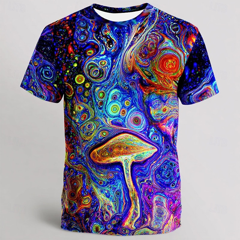 Men's Optical Illusion 3D T Shirt Short Sleeve T shirt 3D Print Crew Neck Shirt Exaggerated Designer Artistic Party Street Casual Deep Purple Light Purple Purple Summer Spring All Seasons Clothing