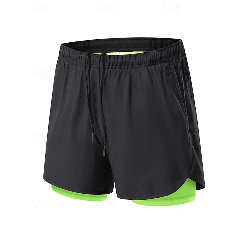 Men's Shorts with Tights Patchwork Shorts Outdoor Sports & Outdoor Casual Quick Dry Lightweight Breathable Tennis Golf Running Regular Fit Sportswear Activewear Color Block fluorescent green Black Red4