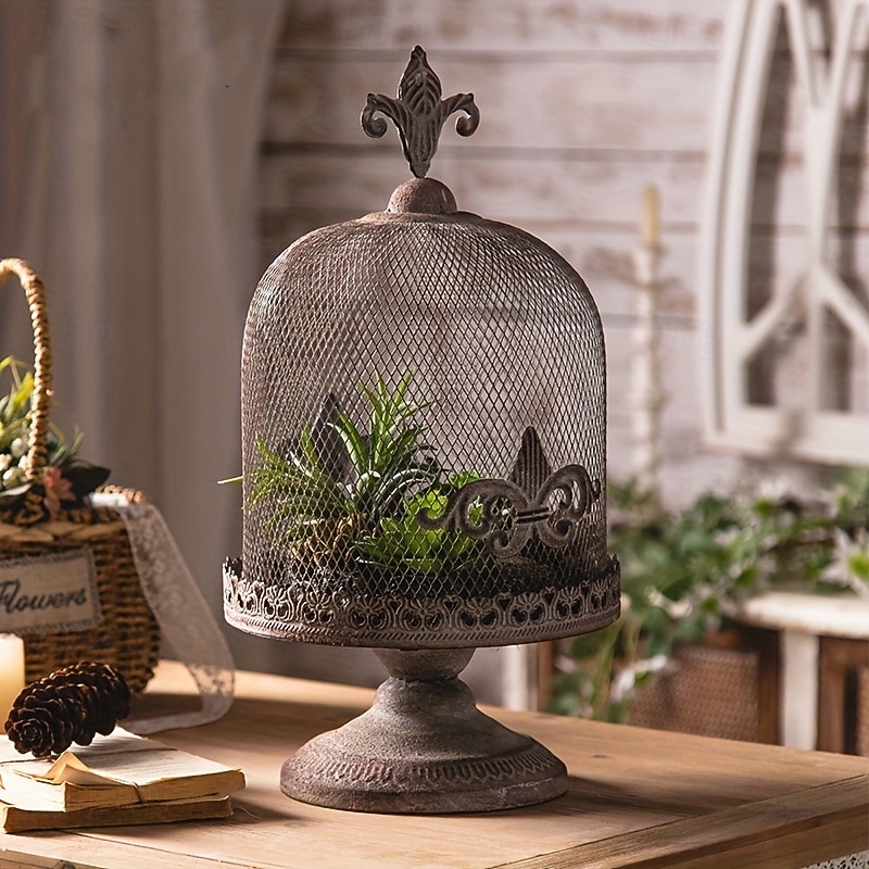 Vintage 1pc Bird Cage Candle Holder  Polished Metal Lantern with Stand Floral Theme Tabletop Decor - Versatile for Christmas Halloween Thanksgiving Valentine's Ramadan Gothic & Victorian Home A2