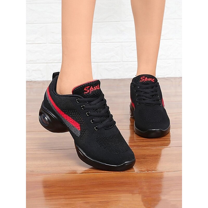 Women's Black Mesh Lace-Up Dance Sneakers - Breathable Lightweight Jazz Shoes with Air Cushion Sole for Professional Practice and Performance2