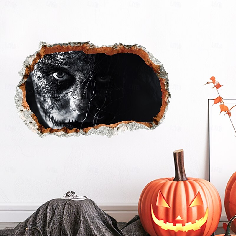 Halloween Wall Decal Sticker 3D Cracked Wall Evil Spirit Removable Horror Wall Decoration for Bedroom Living Room Home Background Decor2