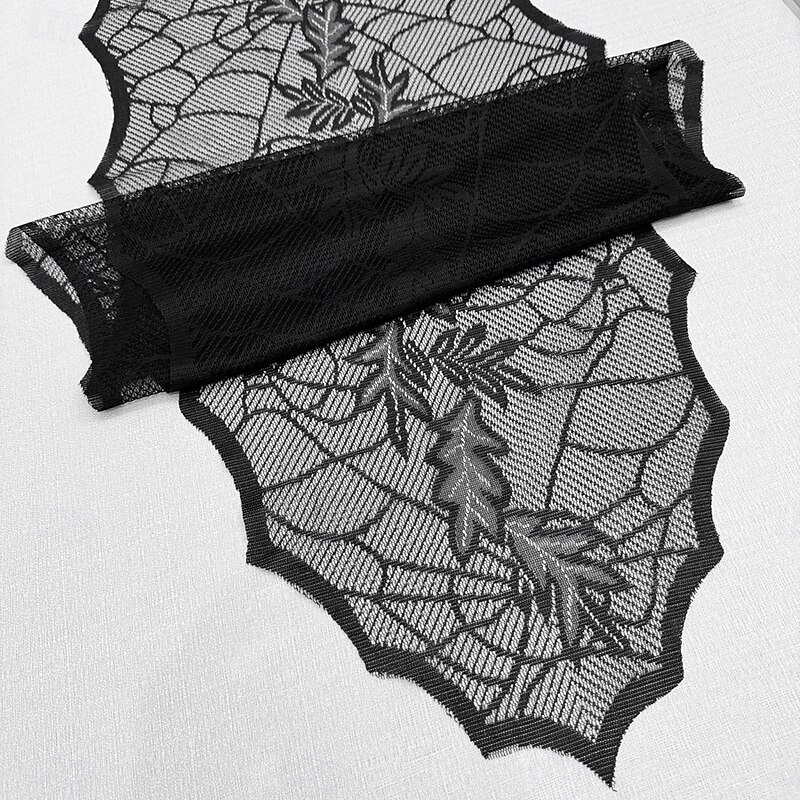 Lace Halloween Table Runner with Leaf Design Pattern for Halloween Table Decorations and Scary Movie Nights3