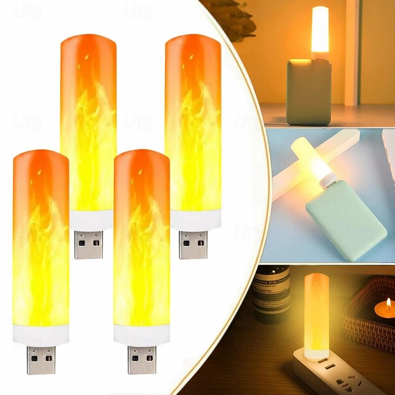 4 Pcs simulation flame lamp candle lamp dynamic flame lamp bedside mini Usb atmosphere lamp small night lamp Halloween Christmas decoration lights2
