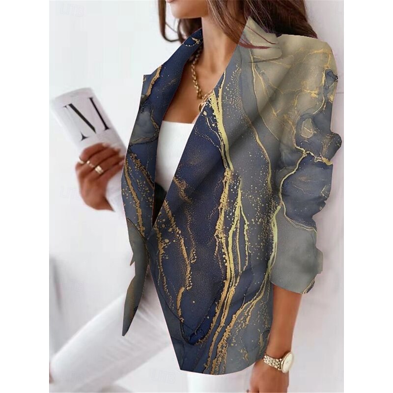 Women's Blazer Comfortable Breathable Print Casual Color Gradient Office Street Casual Daily Wear Open Front Regular Turndown Regular Fit Long Sleeve Outerwear Pink Navy Blue Blue Spring Fall3