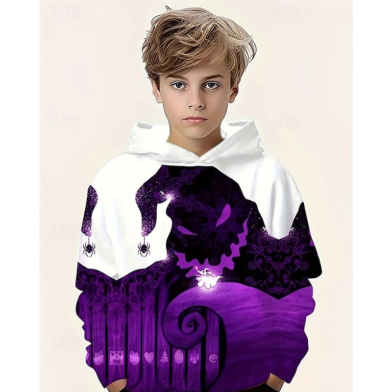 Boys' 3D Ghost Hoodie Long Sleeve Spring Fall Fashion Streetwear Kids 4-12 Years Hooded Outdoor Casual Daily Regular Fit