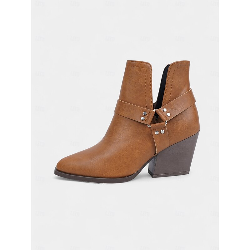Women's Pointed Toe Ankle Boots – Faux Leather Mid-Heel Western Booties for Office Outfits, Urban Street Style and Daily Workwear4
