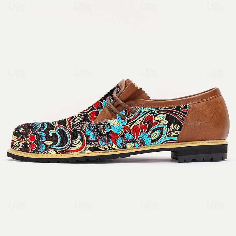 Men's Colorful Jacquard Lace-Up Shoes – Artistic and Fashion-Forward Vintage Casual Footwear for Creative Professionals, Urban Walks, Bavarian Beer Festivals and Casual Social Events3