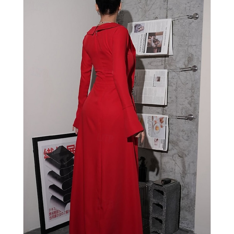 Mermaid / Trumpet Evening Gown Elegant Dress Formal Wedding Floor Length Long Sleeve V Neck Stretch Crepe with Ruffles4