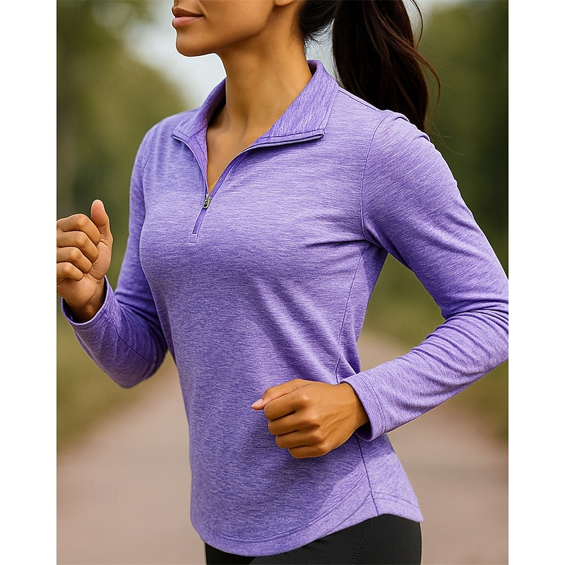 Women's Golf Polo Shirt Running Shirt Tennis Shirt Quarter Zip Long Sleeve Tee Tshirt Solid Colored Spandex Quick Dry Lightweight Breathable Tennis Golf Running Sportswear Activewear Black Yellow Sky2