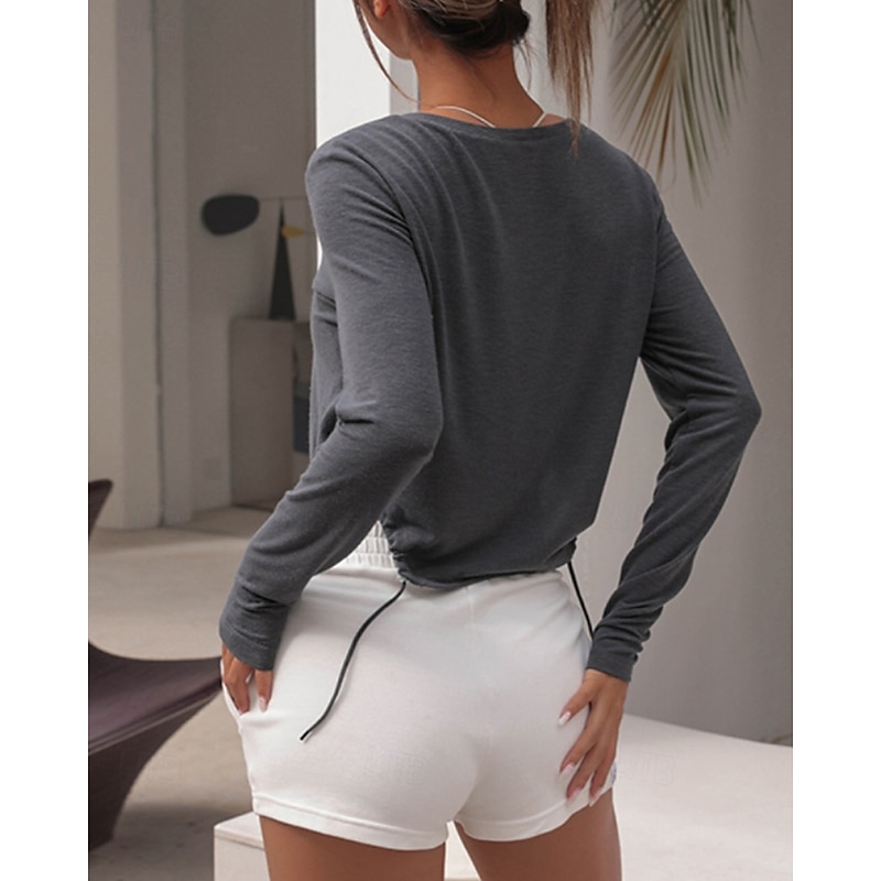 Women's Track Top Running Shirt Drawstring Long Sleeve Top Athleisure V Neck Solid Colored Wick Moisture Tennis Golf Running Sportswear Activewear Apricot White Gray3