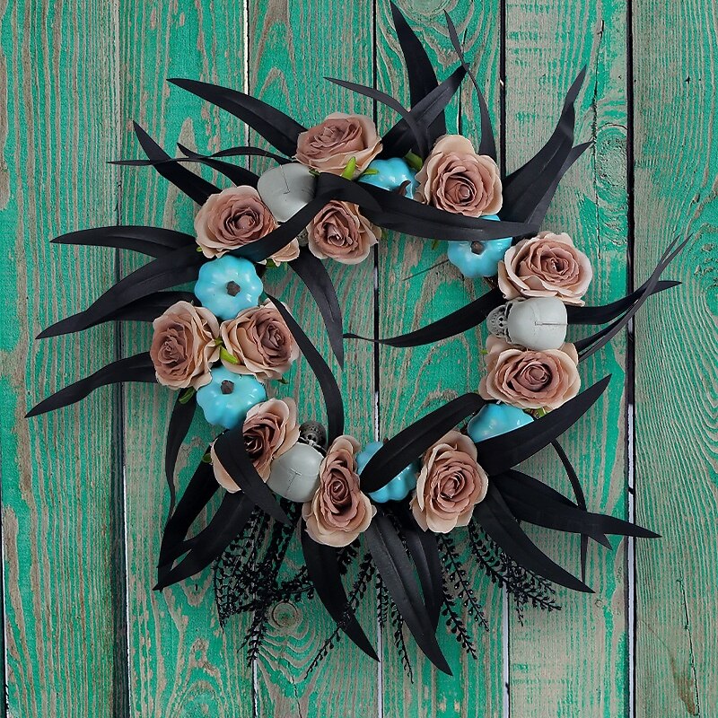 Halloween Wreath for Front Door Indoor Outdoor Decoration, Pumpkin Skull Vine Wreath Wall Hanging, Spooky Halloween Party Prop Festival Decor for Home Door Window4