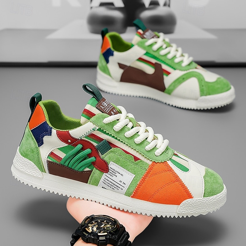 Men's Colorblock Patchwork Streetwear Sneakers – Trendy Retro Lace-Up Sports Shoes for Urban Style, Creative Outfits, Art Festivals and Everyday Fashion-Forward Looks2